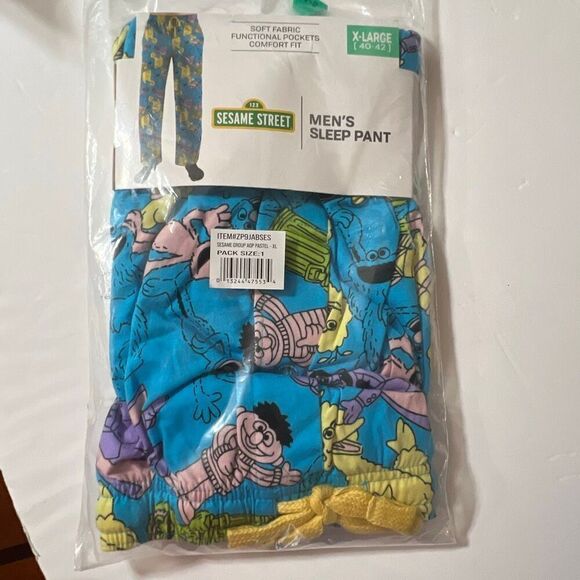 NWT SESAME STREET‎ Pajama Pants Men’s Women’s Unisex XL Blue Drawstring Big Bird - Picture 10 of 13